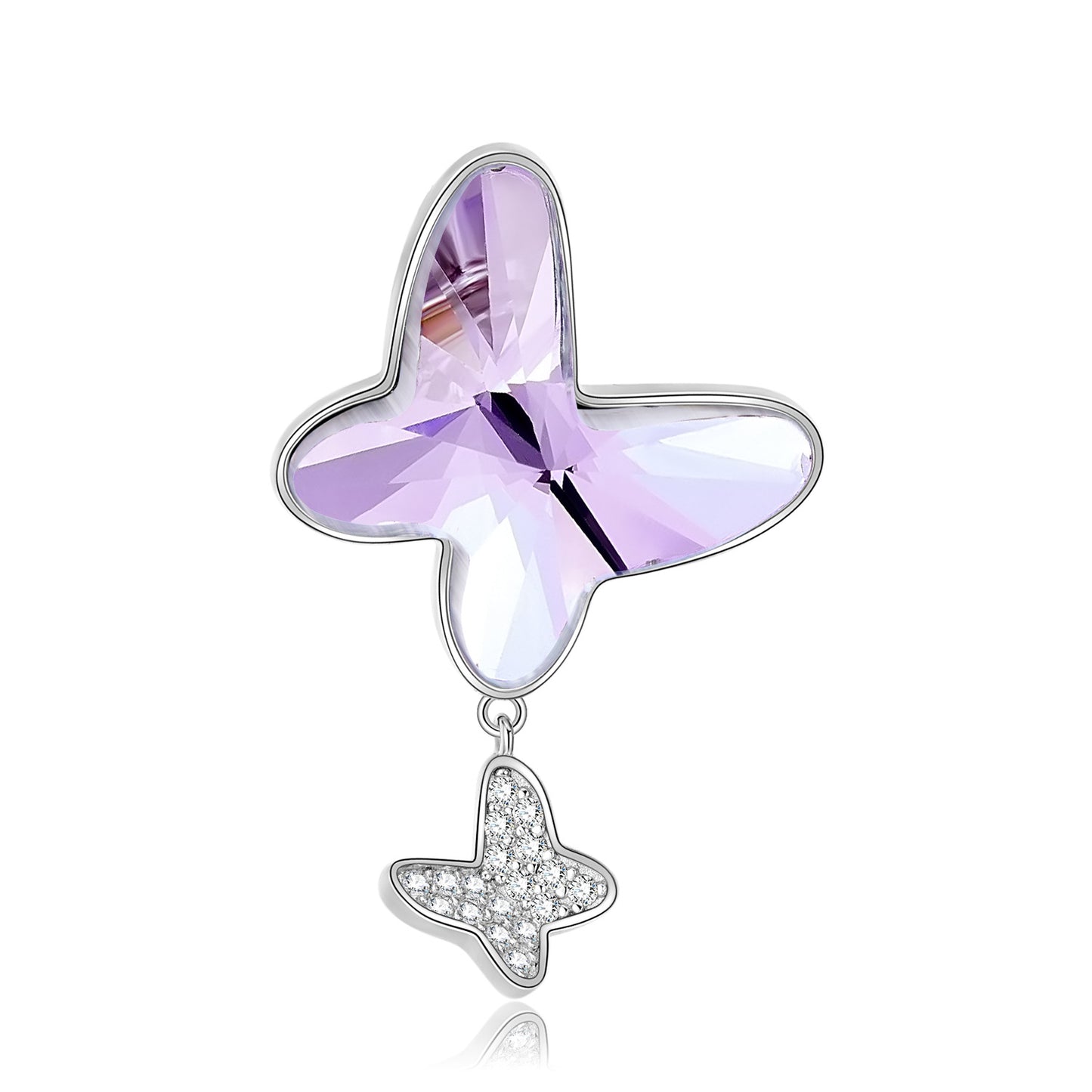 Sparkling Purple Butterfly Zircon Silver Necklace