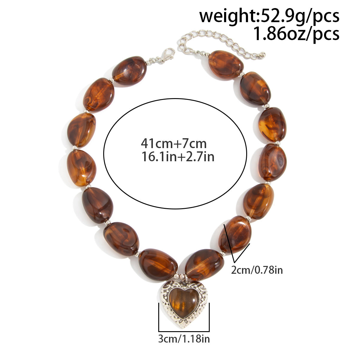 Amber Heart Maillard Bead Necklace