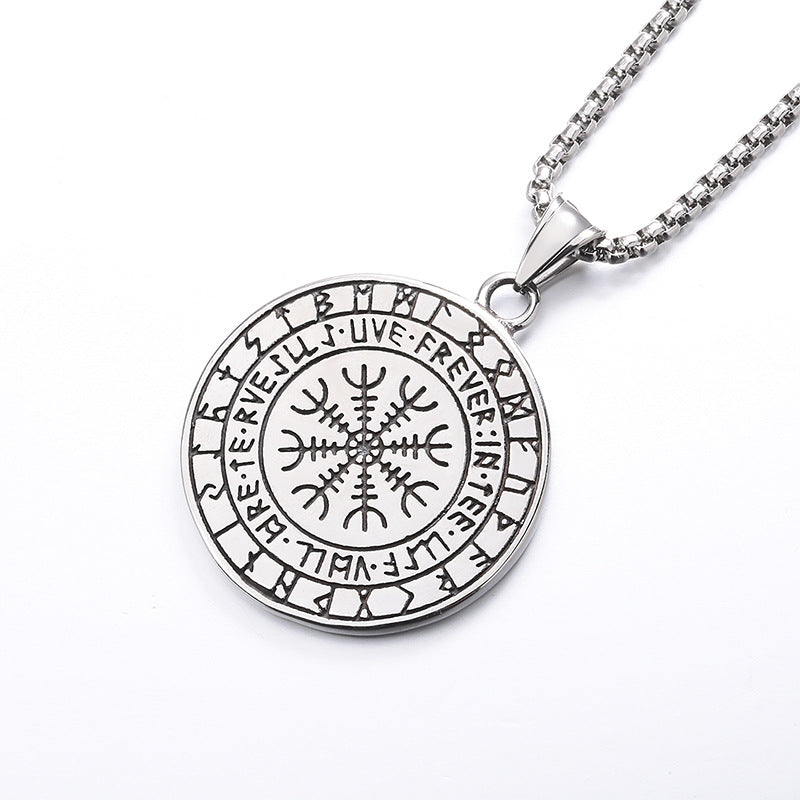Stainless Steel Necklace - Vintage Viking Compass Pendant For Men Everyday Casual Wear