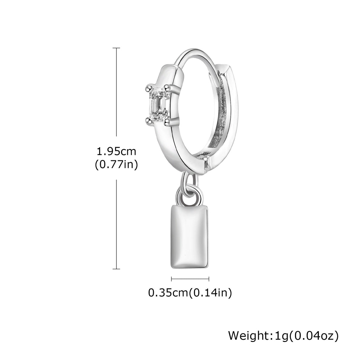 Copper Zircon Small Square Single Earring — White Gold Tone