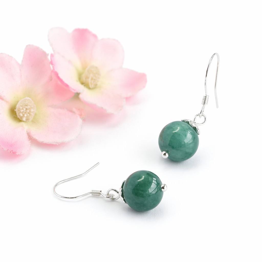 Blue-Water Jadeite Bead 925 Silver Hook Earrings