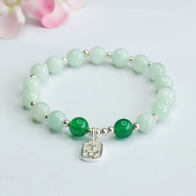 Jadeite Round Bead & Peace Plaque Bracelet
