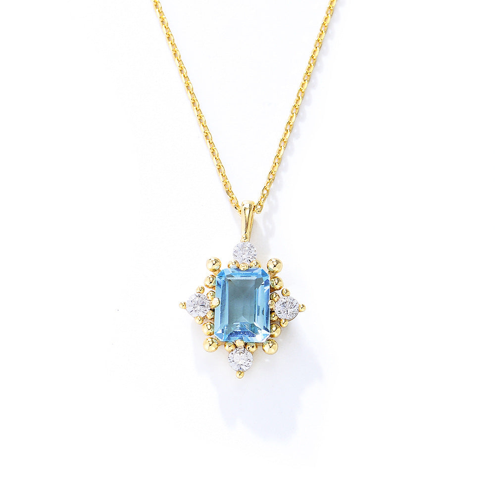 S925 Sterling Silver Retro Natural Sky Blue Topaz Necklace