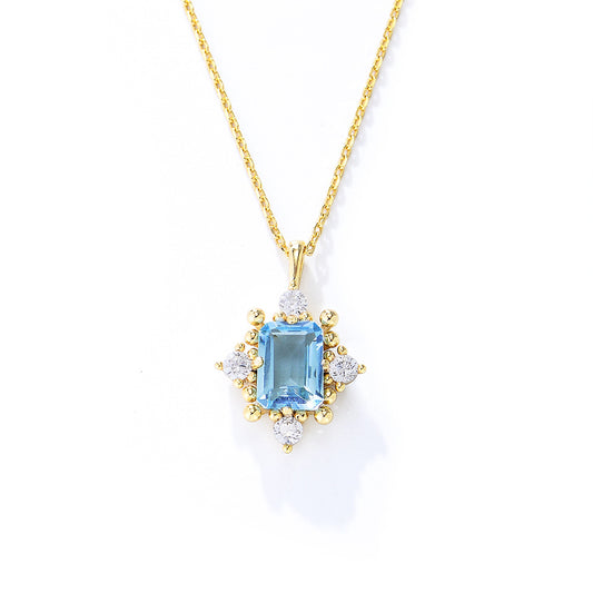 S925 Sterling Silver Retro Natural Sky Blue Topaz Necklace
