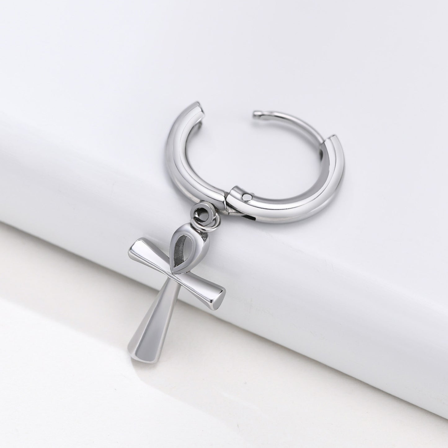 Stainless Steel Anka Cross Black Earrings Men's Fashion