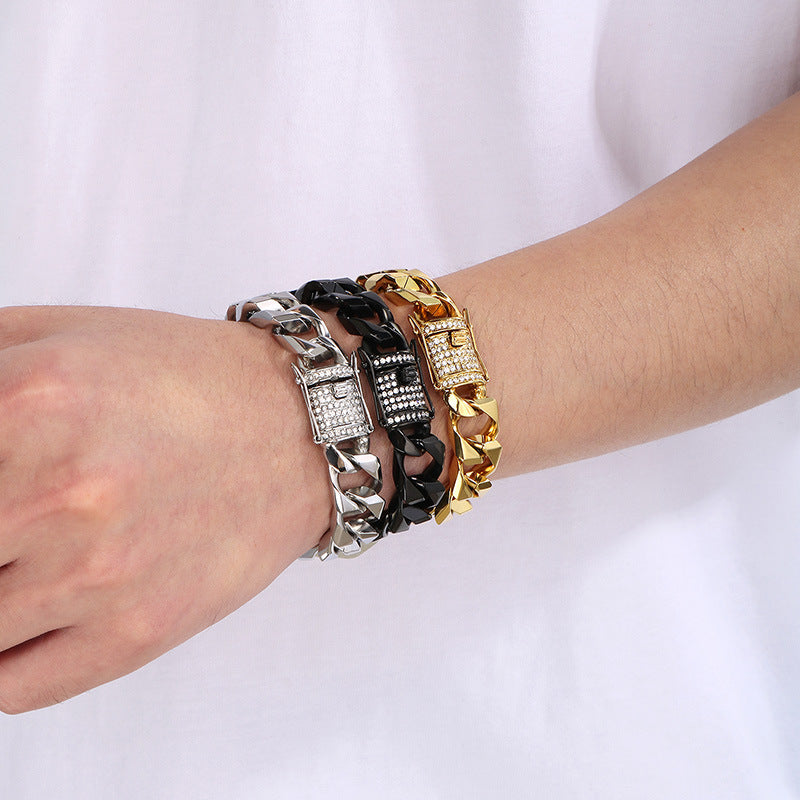 Hip-Hop Button Series – Woven Cuban Chain Dragon Head Buckle Titanium Bracelet