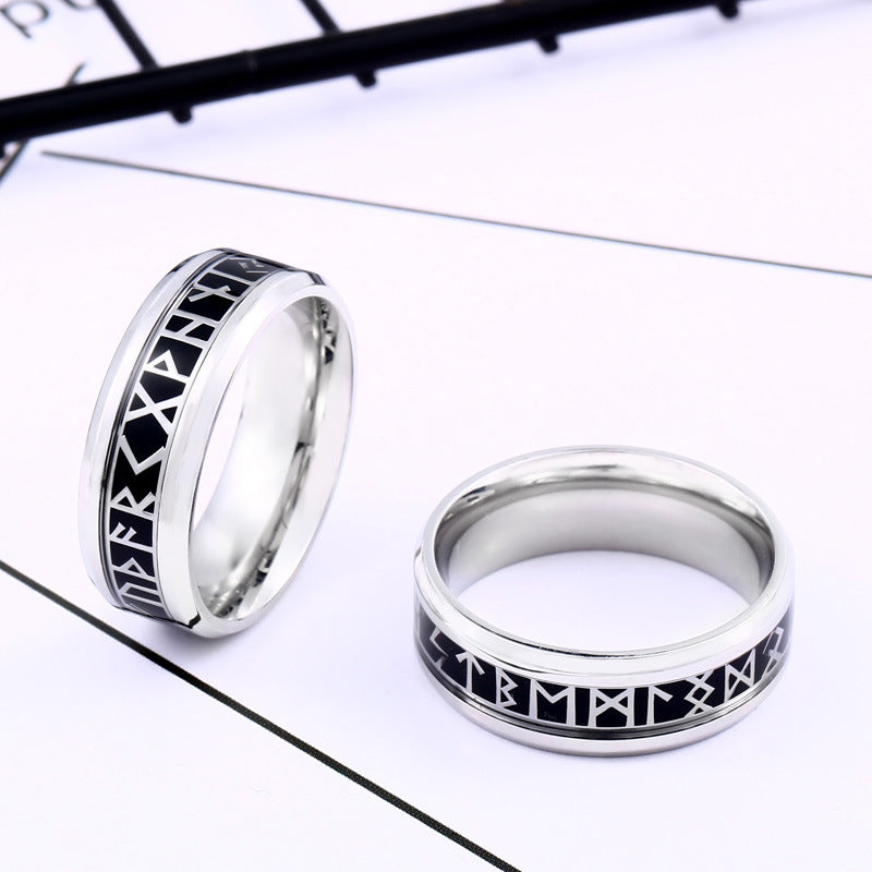 Unisex Retro Viking Letter Titanium Steel Ring - Fashionable Minimalist Jewelry for Men and Women