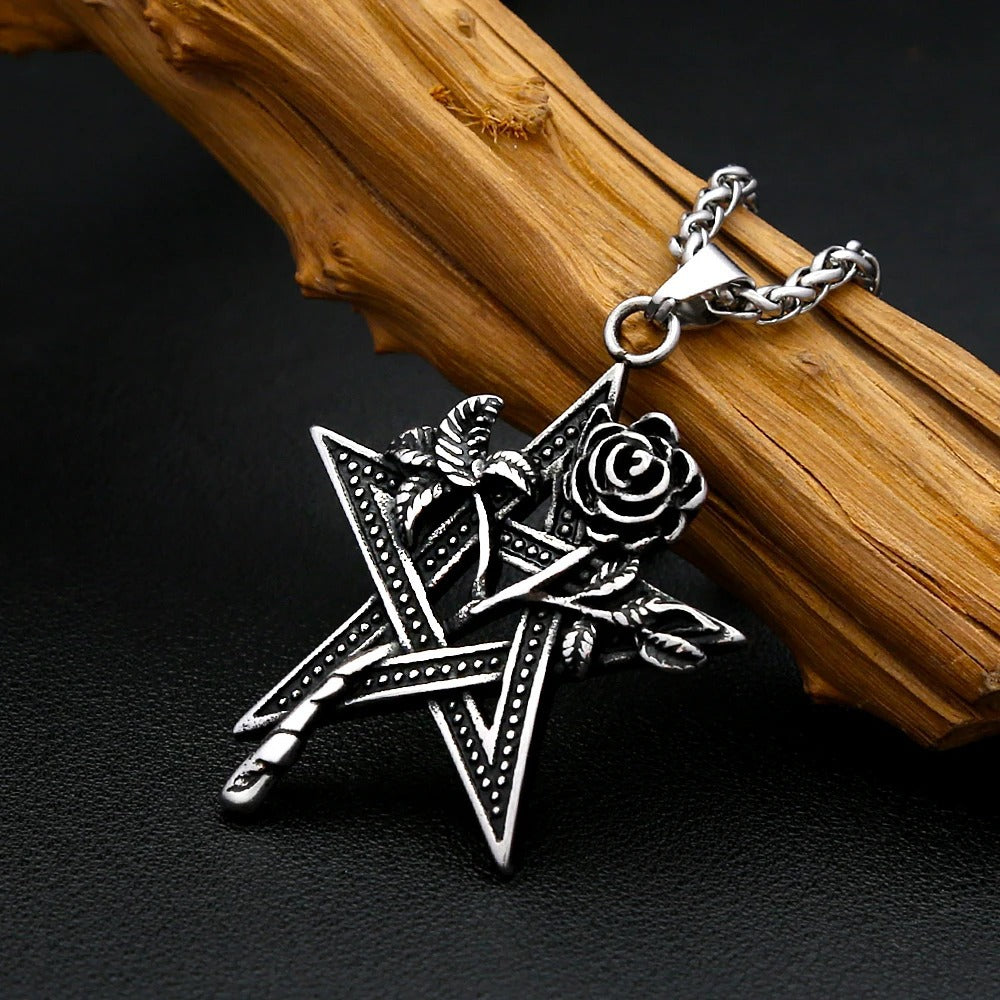 Vintage Rose Stainless Steel Men's Pendant Necklace