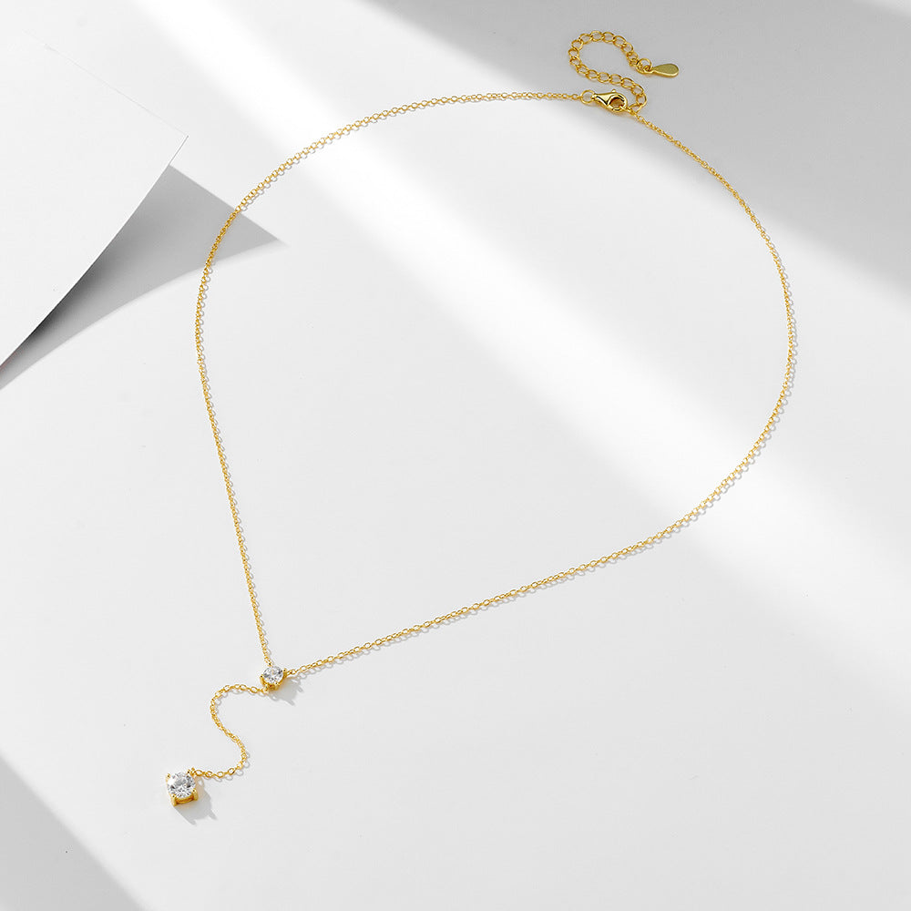 S925 Sterling Silver Y-Shaped Fringed Collarbone Necklace 'S Zircon Wear Sweater Chain