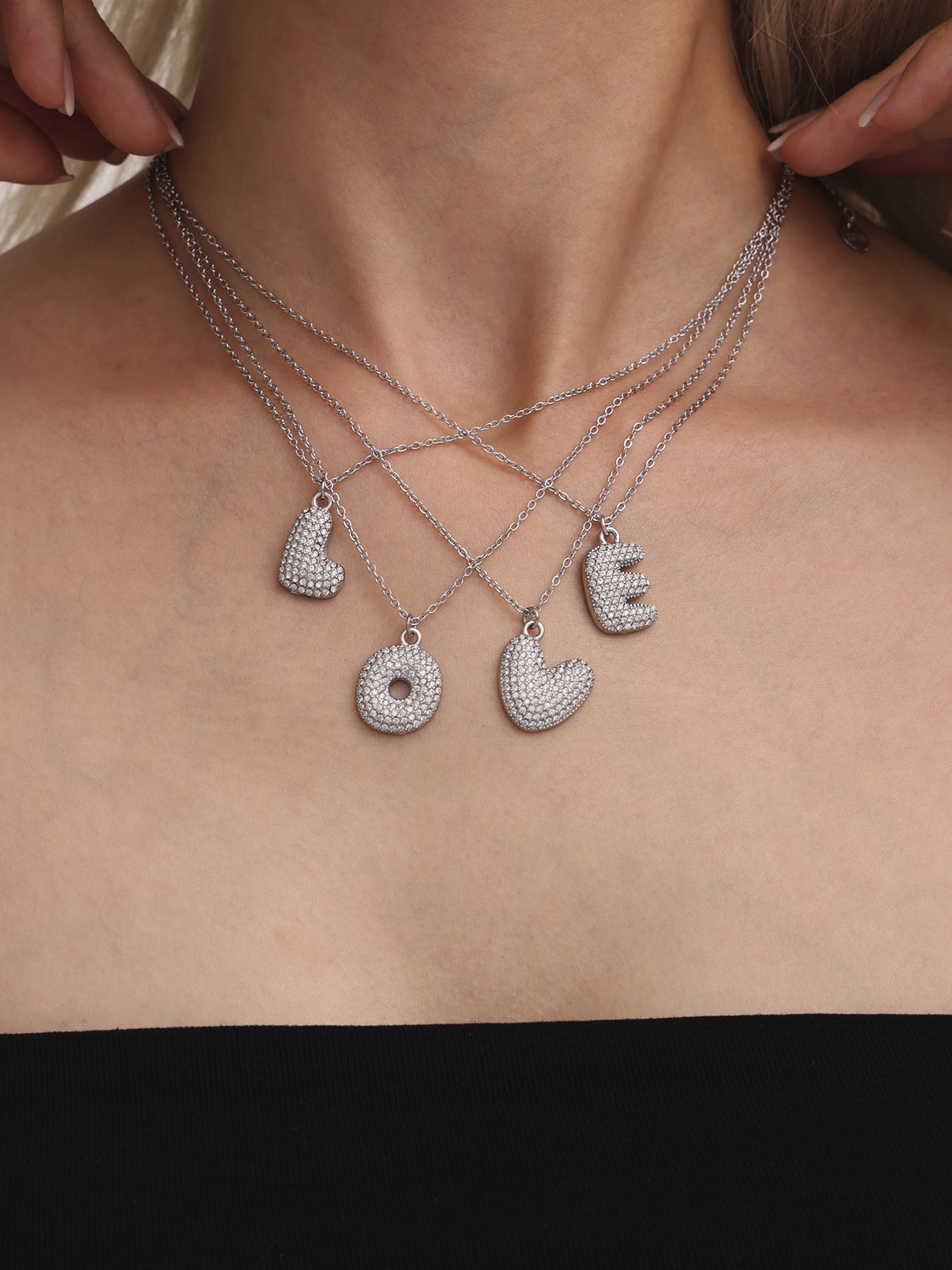 Planderful 26 Letter Zircon Necklace Gold Plated Hip Hop