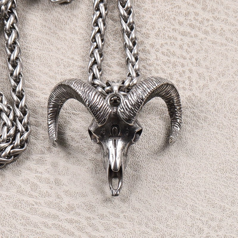 Sheep Head Pendant Stainless Steel Titanium Punk Retro Necklace By Planderful Everyday Genie For Men