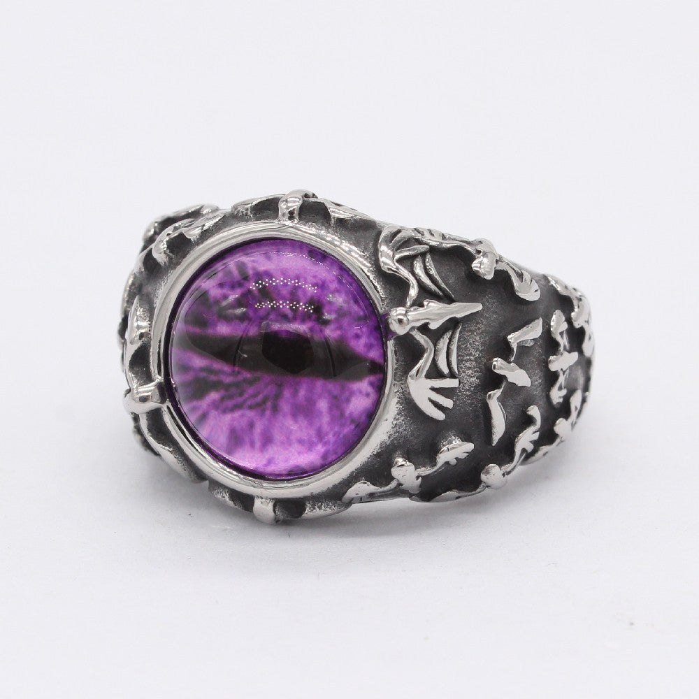 Planderful Titanium Steel Ring For Men Unisex Retro Goth Bat Colored Stone Jewelry Personalized Protection Statement