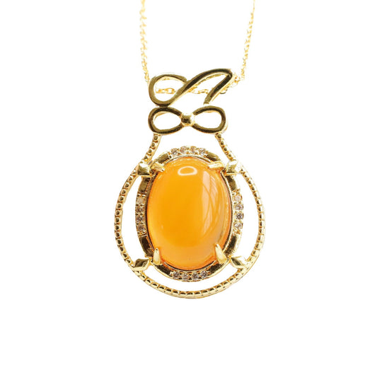 Amber Honey Wax Bowtie Necklace with Sterling Silver Chain