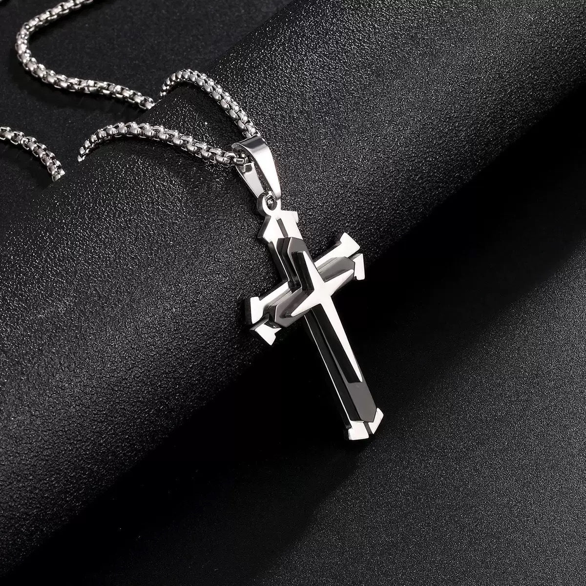 1. Planderful Stainless Steel Cross Necklace Men Three Layer Pendant Hip Hop Style Gift for Him