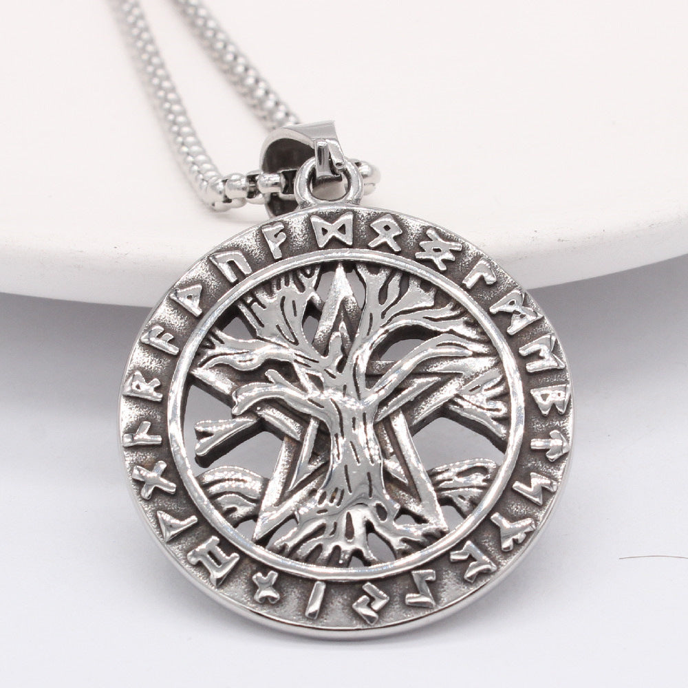 Titanium Viking Pendant For Unisex Wearers With Retro Life Tree Protection Statement By Planderful Premium