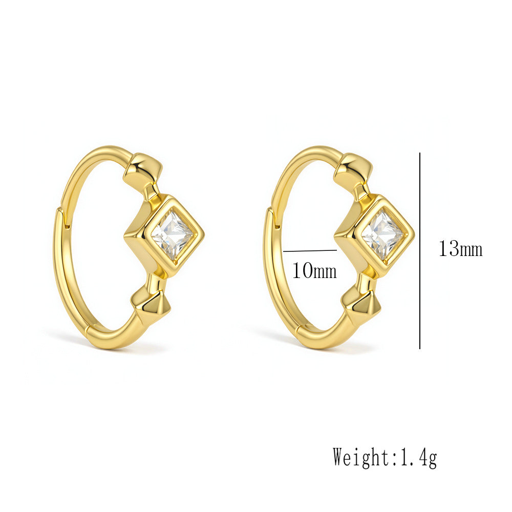 S925 Sterling Silver Zircon Earrings And Square Zircon Earrings, Ear Buckles,