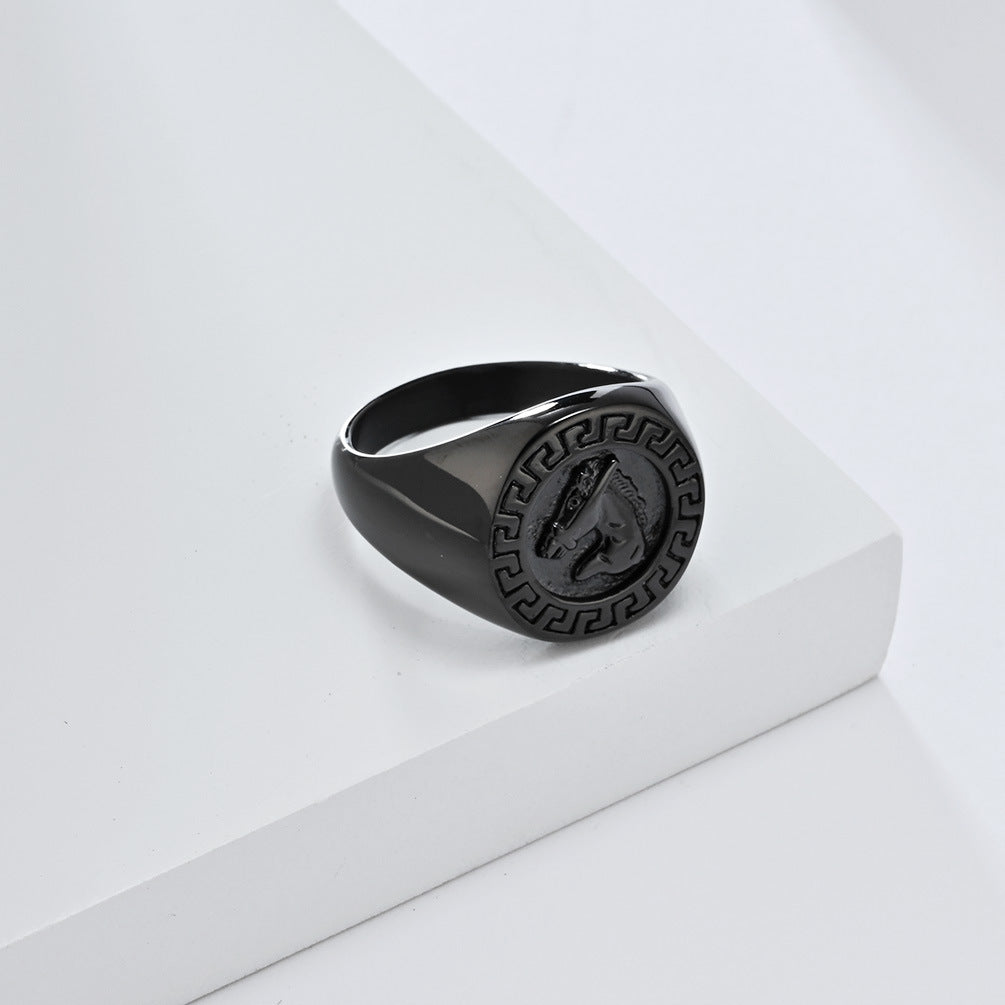 European And American Retro Hip-Hop Horse Head Titanium Steel Ring