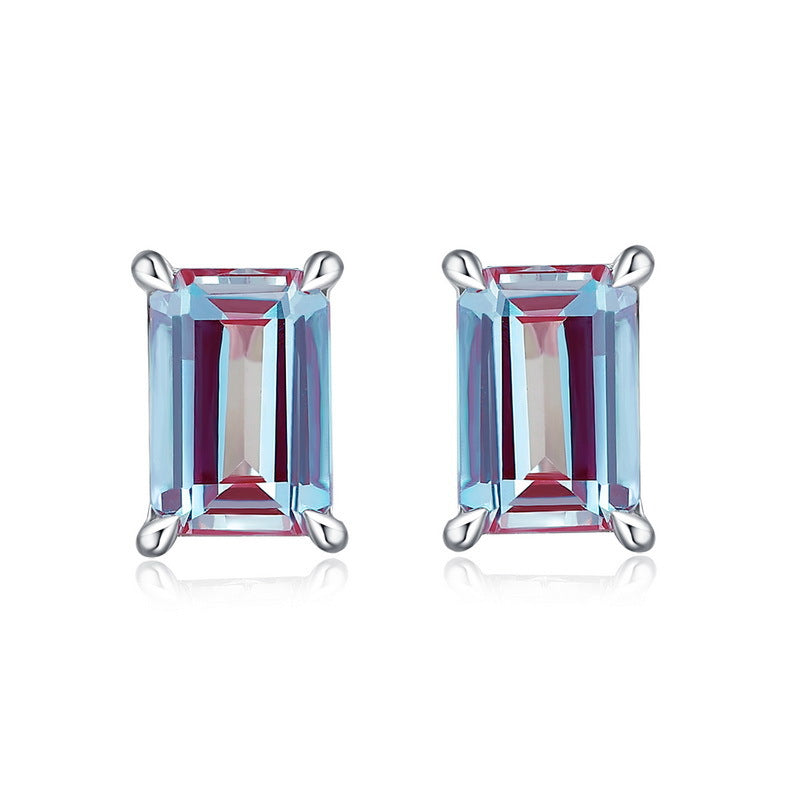 S925 Sterling Silver Lab-Grown Alexandrite Geometric Stud Earrings