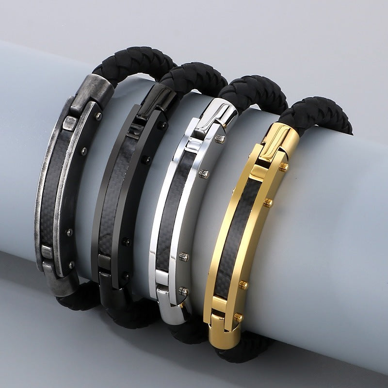 Cool Carbon Fiber Woven Leather Bracelet – & Men's Stainless Steel Bracelet