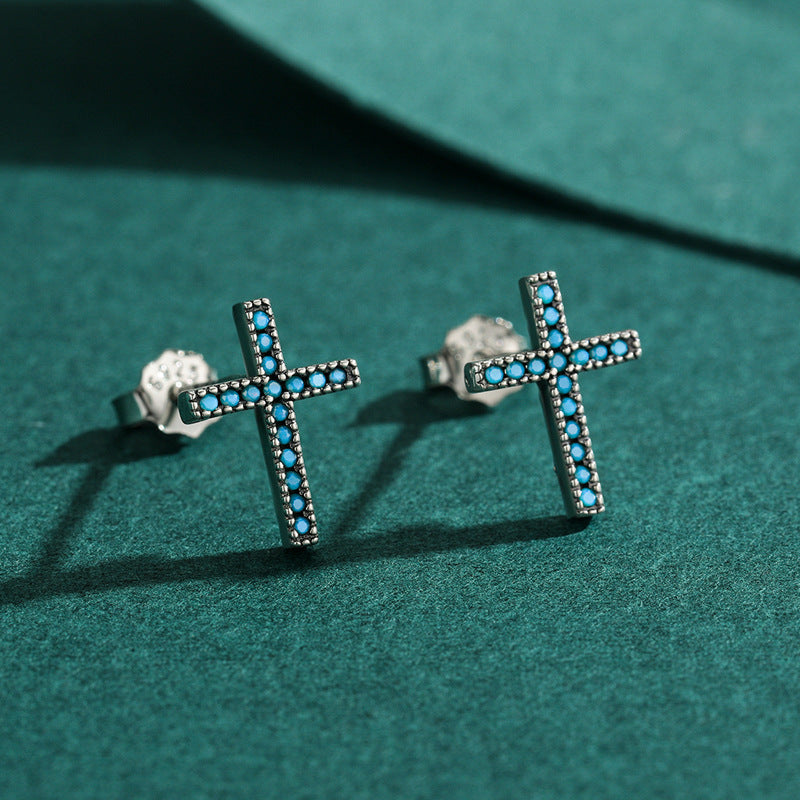 Turquoise Cross Sterling Silver Earrings - Hypoallergenic and Stylish