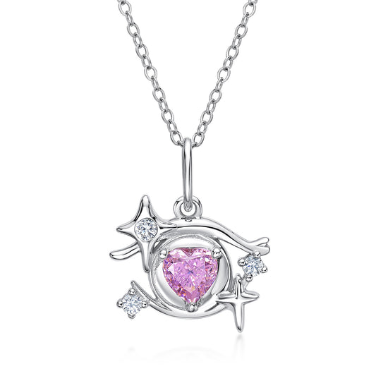 Planderful Jewelry Sterling Silver Zircon Necklace Sparkling Star Eye Heart Pendant