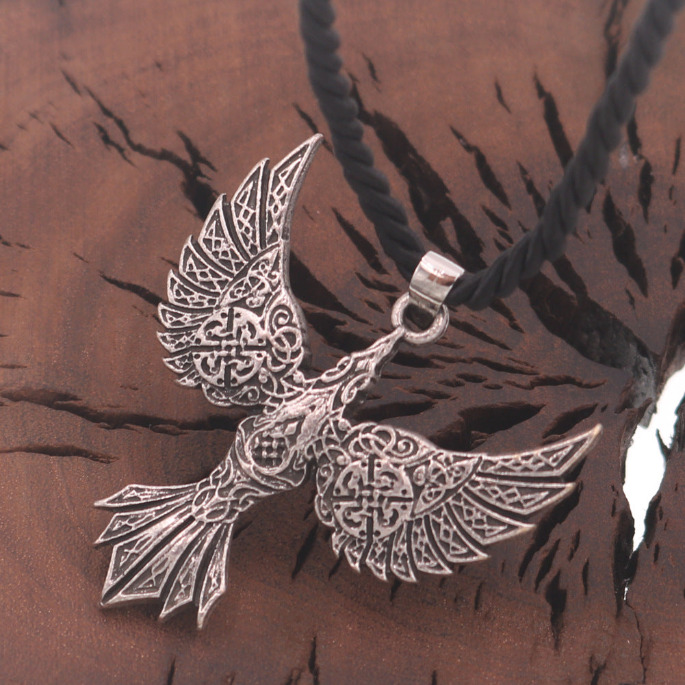 Gothic Viking Crow Pendant Men's Blackbird Tag Necklace - Norse Legacy Collection