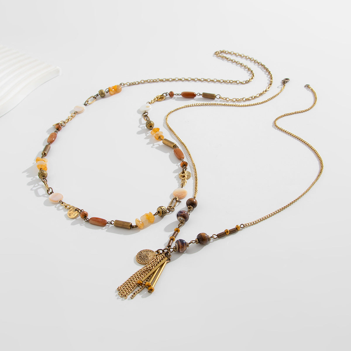 Retro Star-Shaped Fringed Sweater Chain For Imitation Pearls Stacked With Long Necklaces Necklace