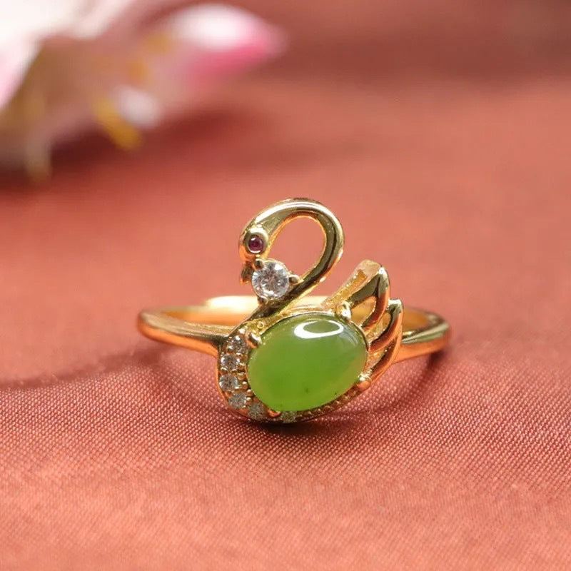 Hetian Jasper Swan Ring