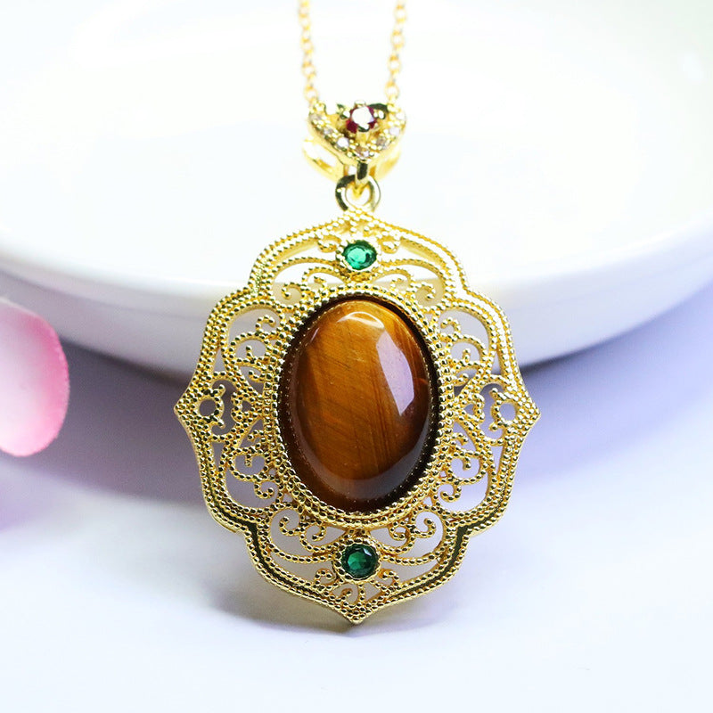Yellow Tiger Eye Openwork Petal Pendant — No Chain