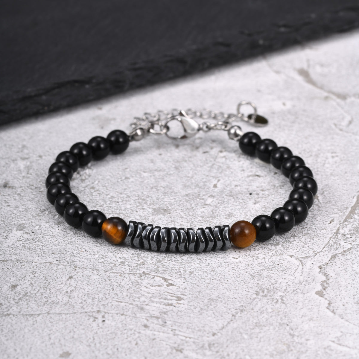 Tiger's Eye Black Stainless Steel Bracelet for Men