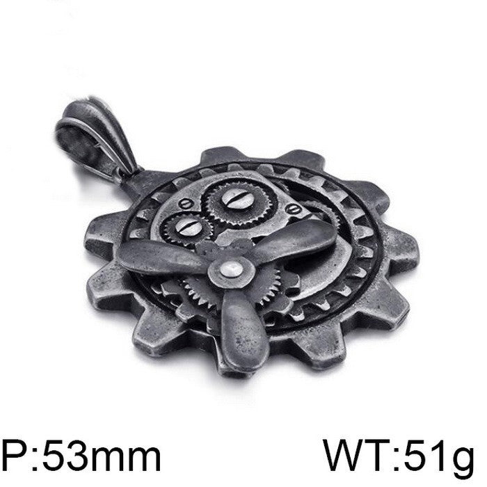 Age Of Steam Pendant, Punk Retro Stainless Steel Boiled Black Mechanical Gear Men's Necklace