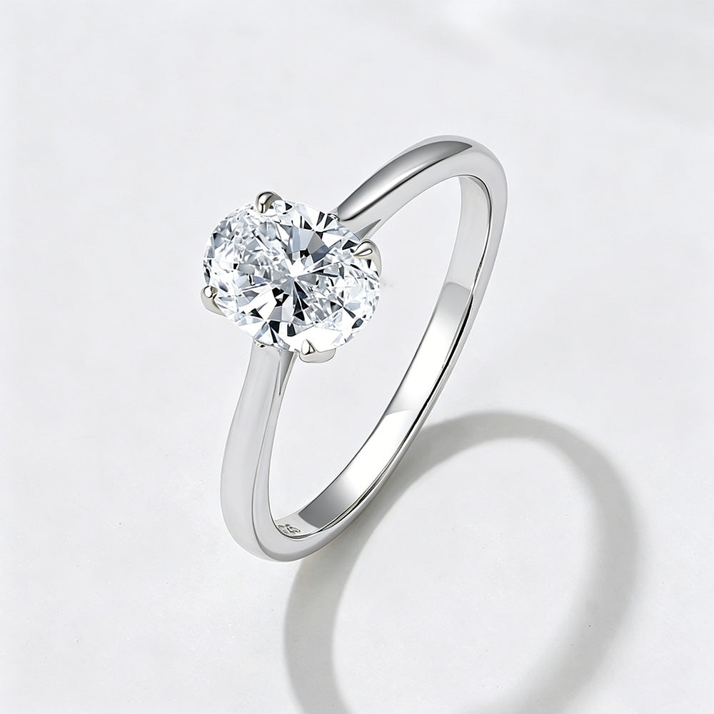 S925 Sterling Silver Oval Zircon Ring High-Sense Simulation Diamond Wedding Ring Hand Jewelry