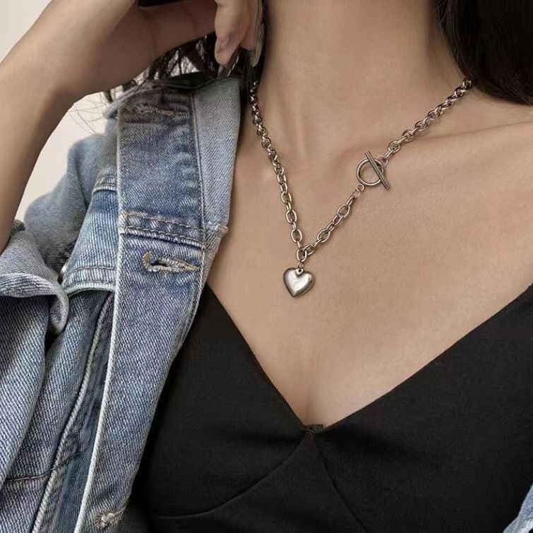 Planderful Jewelry Stainless Steel Necklace For Women Thick Chain Collarbone Hip Hop Style Niche Design