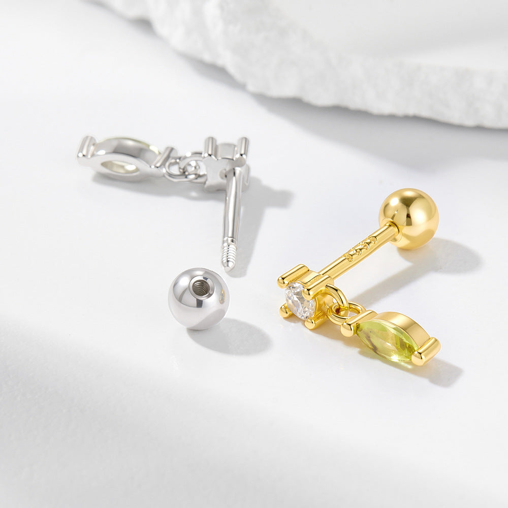 S925 Sterling Silver Horse'S Eye Zircon Puncture Thread Pinna Puncture Earbone Stud Earrings