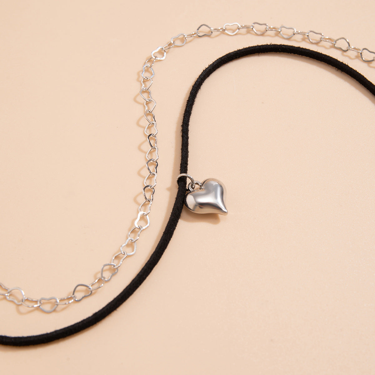 Heart-shaped Gothic Necklace with Flannel Mix and Match Chain Pendant