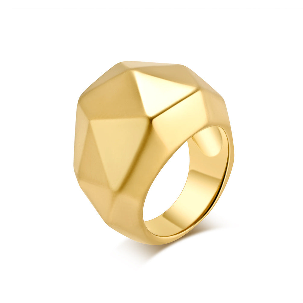Planderful Diamond Shape Stainless Steel Gold Plated Ring For Fashion Forward Unisex Wearers