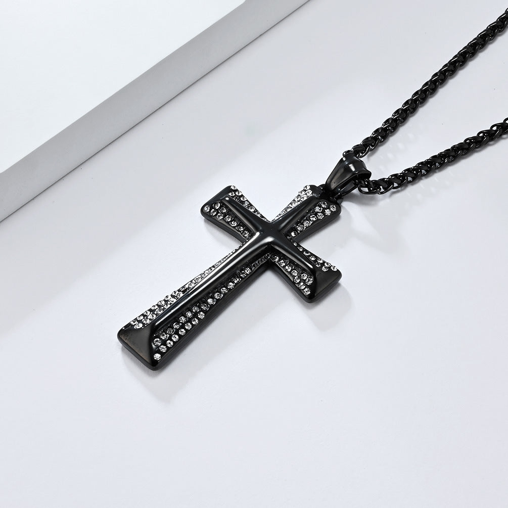 Planderful Premium Gold Plated Zircon Cross Necklace Titanium Steel Unisex Hip Hop Jewelry