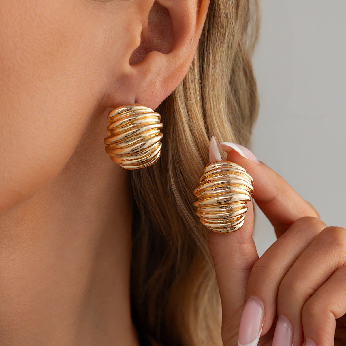 Planderful Geometric Stud Earrings For Women Vienna Verve Folded Texture C Shaped Statement Jewelry