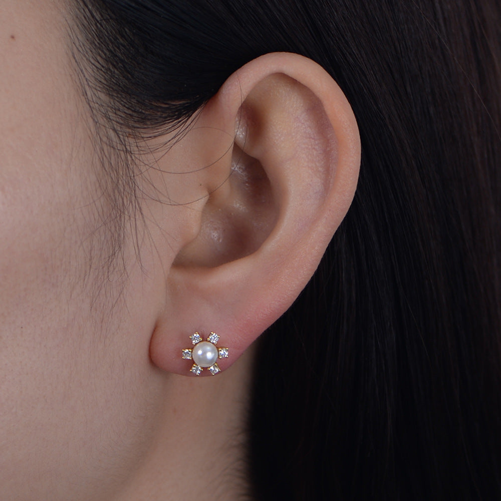 S925 Sterling Silver Pearl Earrings Exquisite Snowflake Zircon Stud Earrings Autumn And Winter