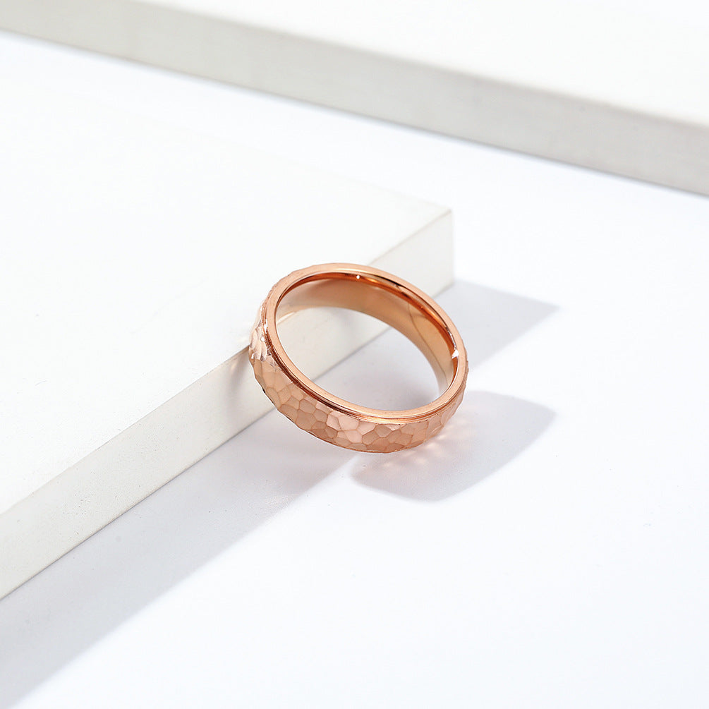 Hand-Hammered Irregular Titanium Steel Ring for Men and Women