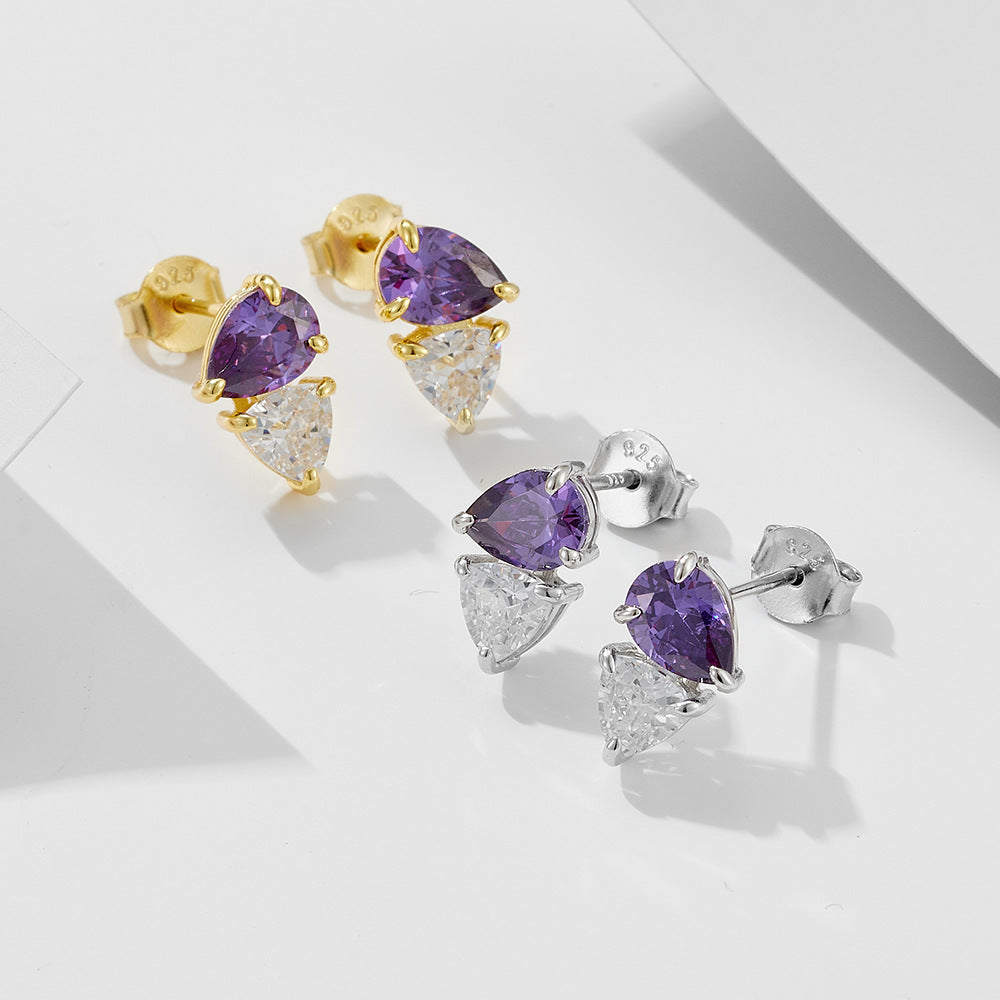 S925 Sterling Silver Flash Zircon Pear-Shaped Water Drop Zircon Stud Earrings