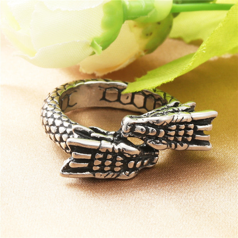 Titanium Steel Chinese Dragon Ring for Men - Retro Trendy Stainless Steel Accessory
