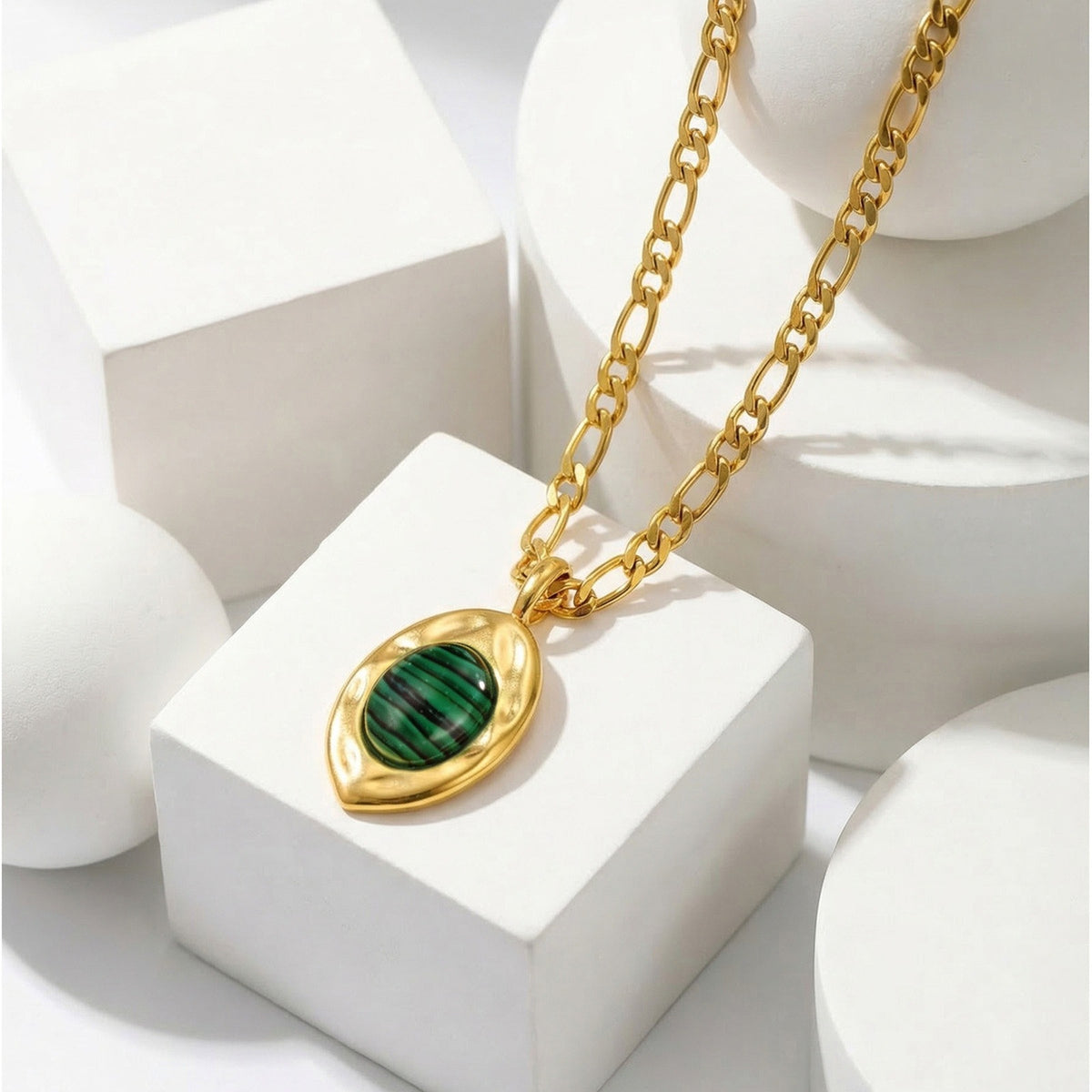 Stainless Steel Natural Malachite Necklace Collarbone Chain