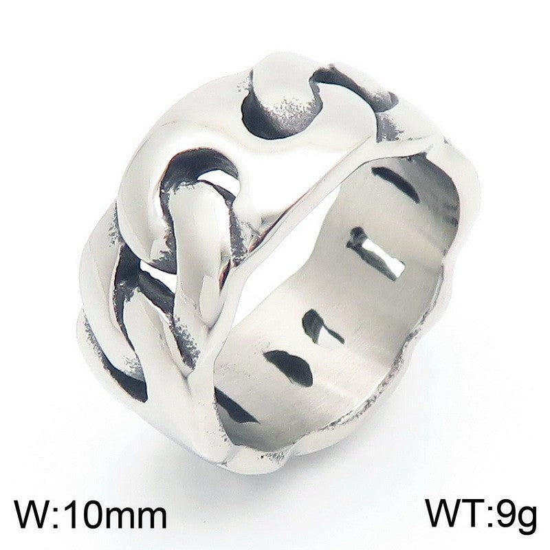 Planderful Mens Hollow Ring 18K Gold Titanium Cuban Chain