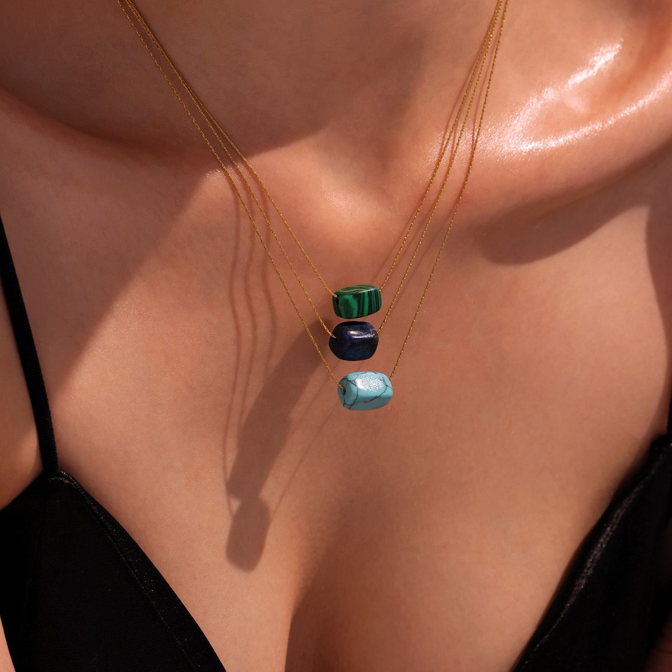 Planderful Turquoise Rectangular Pendant Necklace For Women