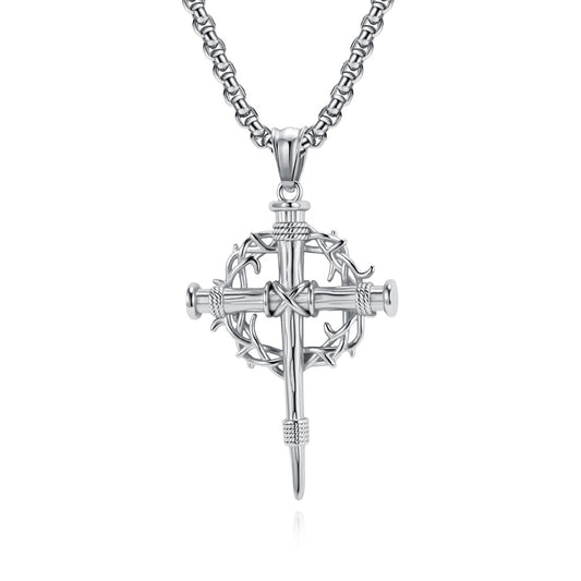 Planderful Titanium Cross Necklace For Men Thorn Garland Niche Retro Literary Pendant