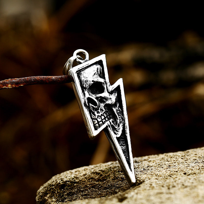 Punk Wind Lightning Skull Titanium Steel Pendant – Men's Titanium Steel Necklace