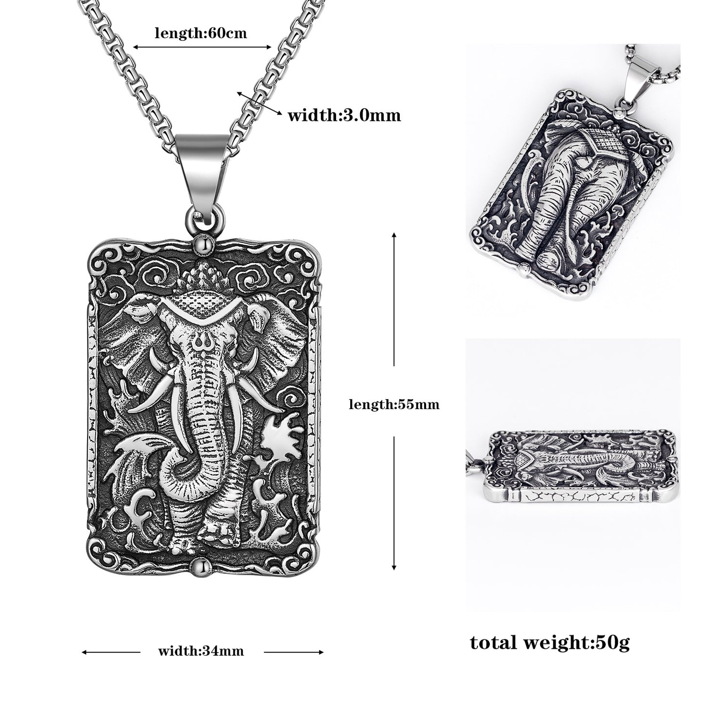 Steel Necklace – Vintage God of Wealth Elephant Pendant