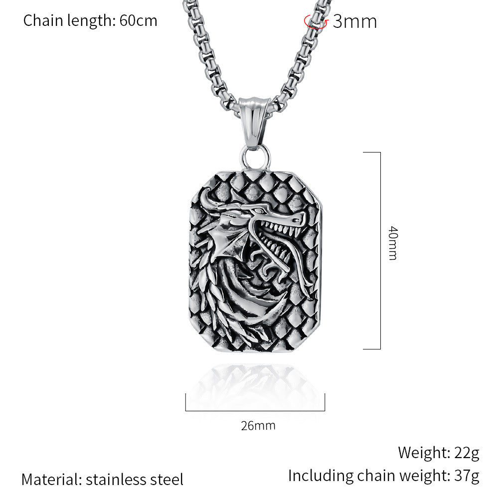 Planderful Stainless Steel Mens Necklace Bold Retro Square Pendant Durable Gift For Him