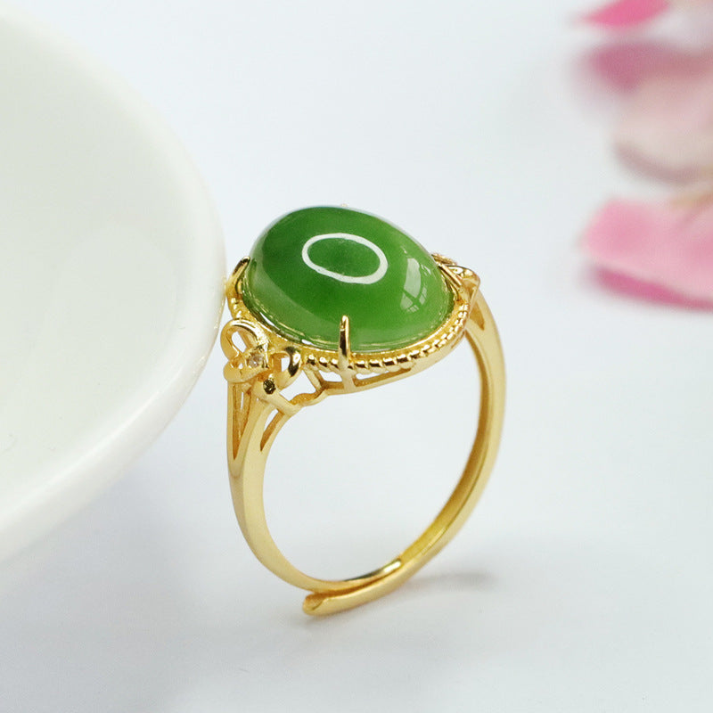 925 Sterling Silver Hetian Jasper Cabochon Ring